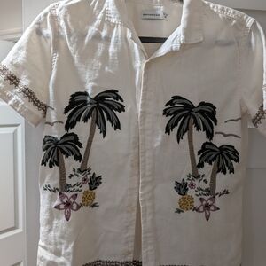 abercrombie & fitch Boy’s Short-Sleeve Palm Print Shirt - Cream